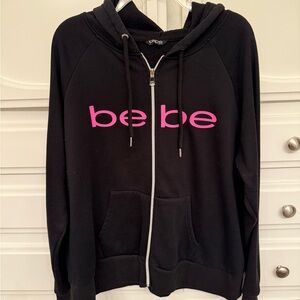 Bebe Black Zip-Up Hoodie with Pink Logo